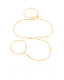 Pulseira Hand Chain Plaquinhas Detalhadas Banhado a Ouro 18K