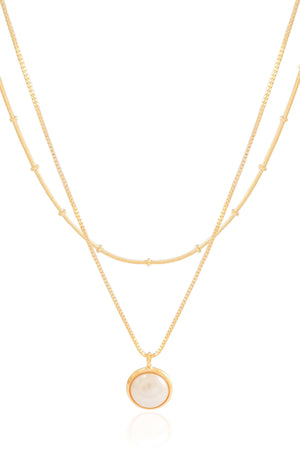 Gargantilha Veneziana Dupla Perola Detalhes Bolinha Banhado a Ouro 18K
