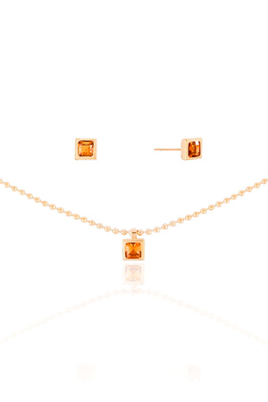 Conjunto Citrino Cravejado Banhado a Ouro 18K