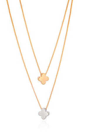 Gargantilha Dupla Trevo Mix de Banhos Banhado a Ouro 18K