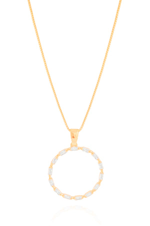 Gargantilha Veneziana Círculo Baguetes Cristal Banhado a Ouro 18K - 45 cm