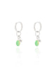 Brinco Argola Click Barroca Verde Jade 3.3 cm Ródio Branco