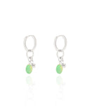 Brinco Argola Click Barroca Verde Jade 3.3 cm Ródio Branco