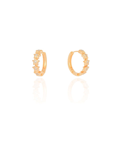 Brinco Argola Click Estrelas Cravejada Cristal 1,7 cm Banhado a Ouro 18K