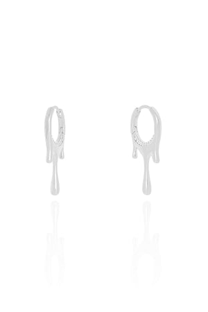 Brinco Argola Click Orgânica Derretida Cravejado Cristal 2.8 cm Ródio Branco