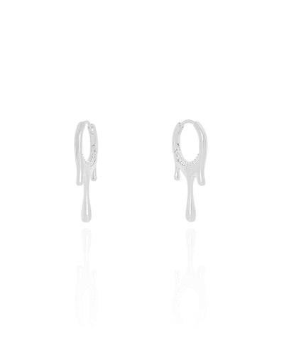 Brinco Argola Click Orgânica Derretida Cravejado Cristal 2,8 cm Ródio Branco