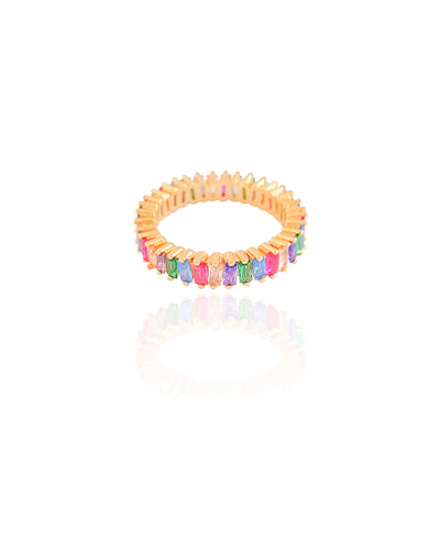 Anel Baguetes Coloridas Tamanho 20 Banhado a Ouro 18K