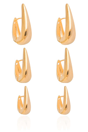 Trio Argolas Gotas Lisas Banhado a Ouro 18K