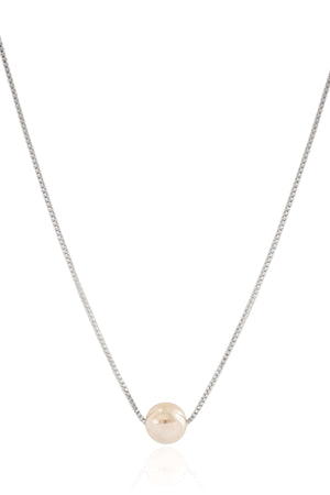 Gargantilha Veneziana Pérola 8 mm Ródio Branco - 45 cm