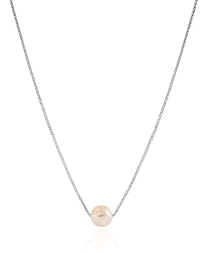 Colar Veneziana Pérola 8 mm Ródio Branco - 45 cm