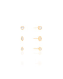 Brinco Trio Ponto de luz Gota Coração e Navetes Banhado a Ouro 18K
