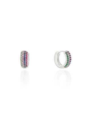 Brinco Argola Cravejada Colorida Ródio Branco