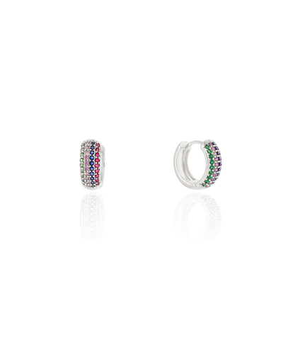 Brinco Argola Cravejada Colorida 1,4 cm Ródio Branco