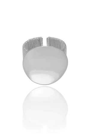 Anel Ajustável Redondo Liso Textura Corda Tamanho G Ródio Branco