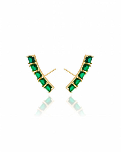 Brinco Ear Cuff Carre Quadrado Verde Esmeralda com Tarraxa Virgula