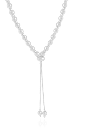 Gargantilha Gravata Bolinhas Lisas Ródio Branco - 50 cm