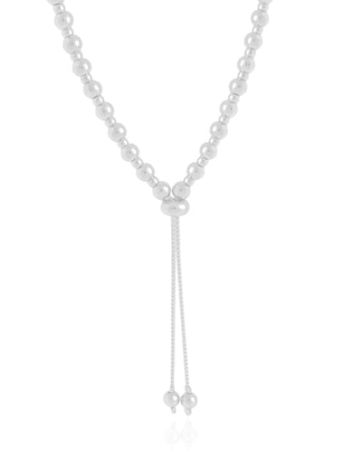 Colar Gravata Bolinhas Lisas Ródio Branco - 50 cm