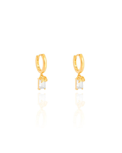 Brinco Argola Pingente Retangular Cristal 2 cm