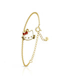 Pulseira Infantil Gatinha Esmaltada Branca com Laço Vermelho