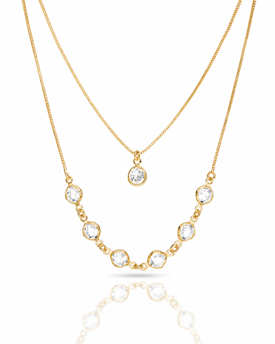 Choker Dupla Veneziana Pontos de Luz Facetado Cristal