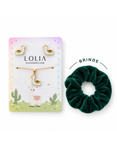 Conjunto Infantil Lhama Esmaltado Branco com Detalhes Coloridos
