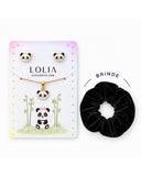 Conjunto Infantil Panda Esmaltado Branco Detalhes Preto