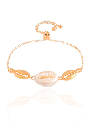 Pulseira Elos Búzios Fecho Gravata Banhado a Ouro 18K