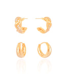 Dupla de Argolas Lisa e Entrelaçada Cravejado Cristal Banhado a Ouro 18K