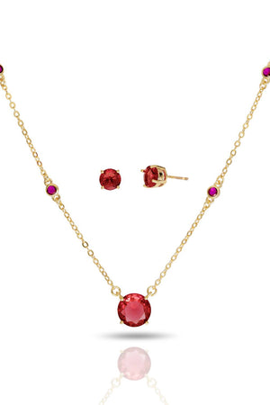 Conjunto Gargantilha e Brinco  Ponto de luz Cristal Rubi