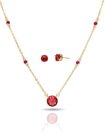 Conjunto Ponto de Luz Rubi Colar Veneziana e Brinco