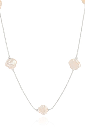 Gargantilha Longa Conchas Peroladas Ródio Branco - 60 cm