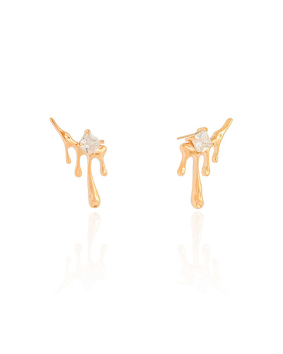 Ear Cuff Orgânico Derretido Ponto de Luz Cristal 2,5 cm Banhado a Ouro 18K