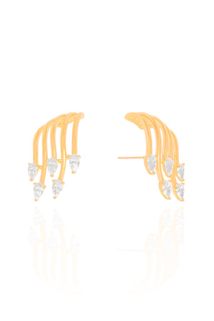 Ear Hook Filetes Gotas Cristal Banhado a Ouro 18K