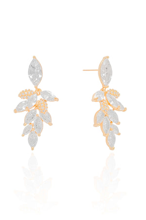 Brinco Folhas Cravejadas Cristal Banhado a Ouro 18K