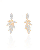 Brinco Folhas Cravejadas Cristal Banhado a Ouro 18K