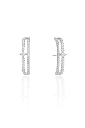 Ear Hook Cravejado Cristal 2.6 cm Ródio Branco