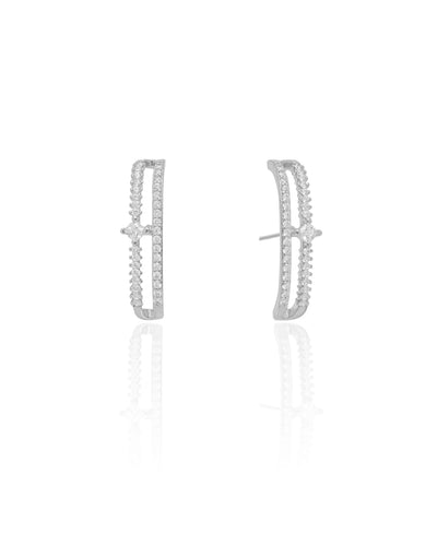 Ear Hook Cravejado Cristal 2,6 cm Ródio Branco