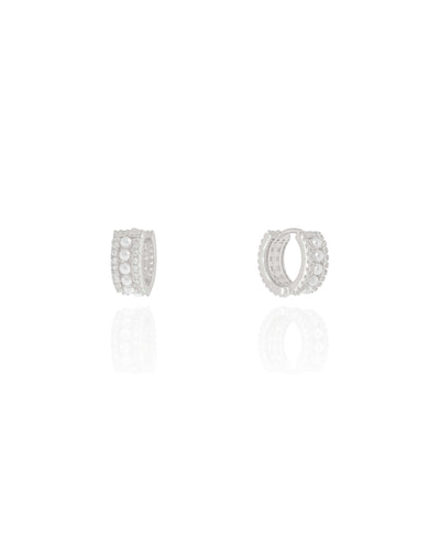 Brinco Argola Perolada Cravejada Cristal Ródio Branco