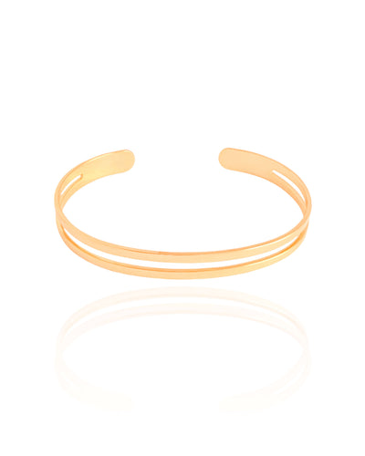 Bracelete Liso Flat Dois Filetes 6 mm Banhado a Ouro 18K