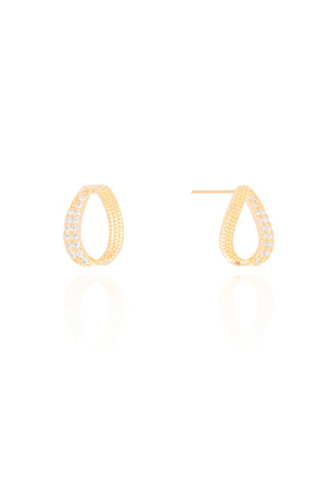 Brinco Oval Torcido Cravejado Cristal Banhado a Ouro 18K