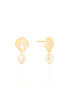 Brinco Base Concha com Pérola Banhado a Ouro18k