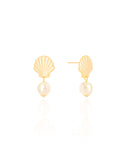 Brinco Base Concha com Pérola Banhado a Ouro18k