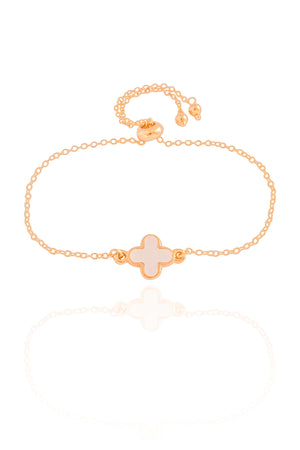 Pulseira Elos Trevo Madrepérola Fecho Gravata Banhado a Ouro 18K