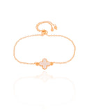 Pulseira Elos Trevo Madrepérola Fecho Gravata Banhado a Ouro 18K