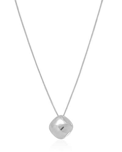 Colar Veneziana Quadrado Abaulado Liso Ródio Branco - 40 cm