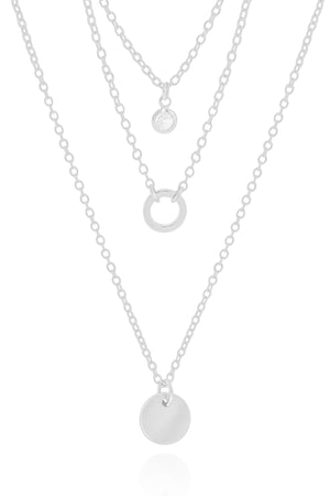 Gargantilha Tripla Ponto de Luz com Circulos Ródio Branco - 40 cm