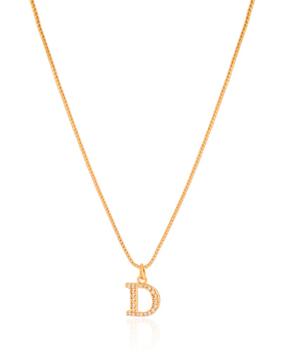 Colar Veneziana Letra D Cravejada Cristal Banhado a Ouro 18K - 45 cm