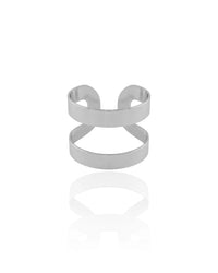 Anel Ajustável Dois Filetes Liso Tamanho G Ródio Branco