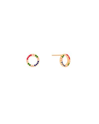 Brinco Círculo Cravejado Colorido Banhado a Ouro 18K