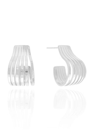 Brinco Argola Gota Filetes Liso 3.1 cm Ródio Branco